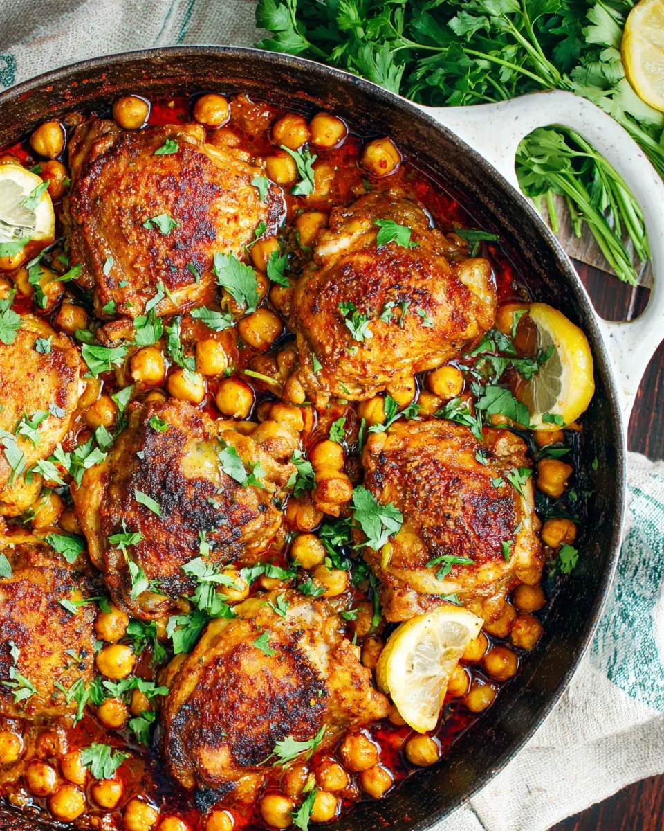 Delicious Pan Seared Chicken with Harissa Chickpeas Recipe food shot