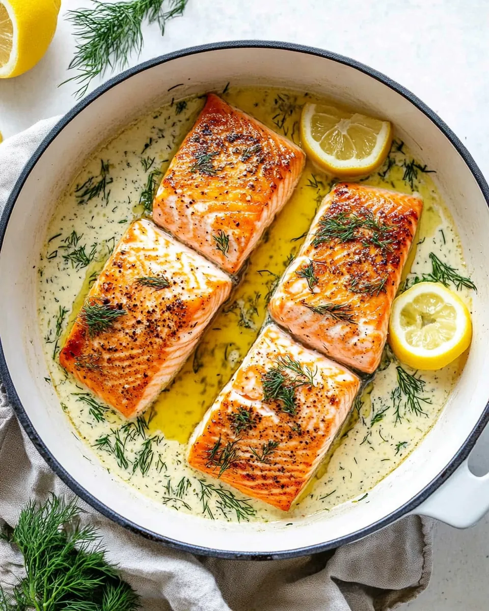 Classic Pan Seared Salmon With Creamy Lemon Dill Sauce image