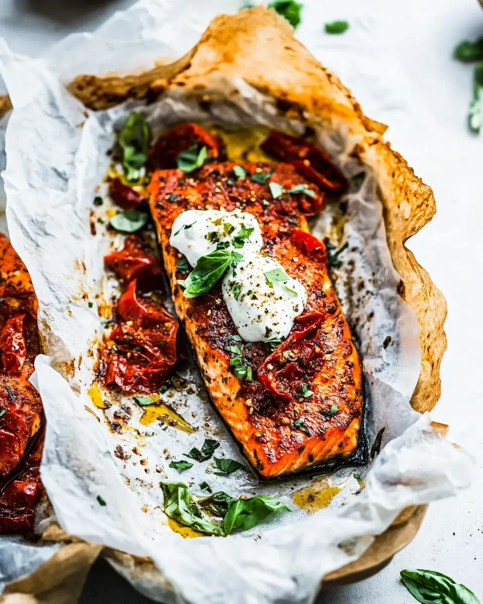 Classic Parchment Baked Roasted Red Pepper Salmon. image