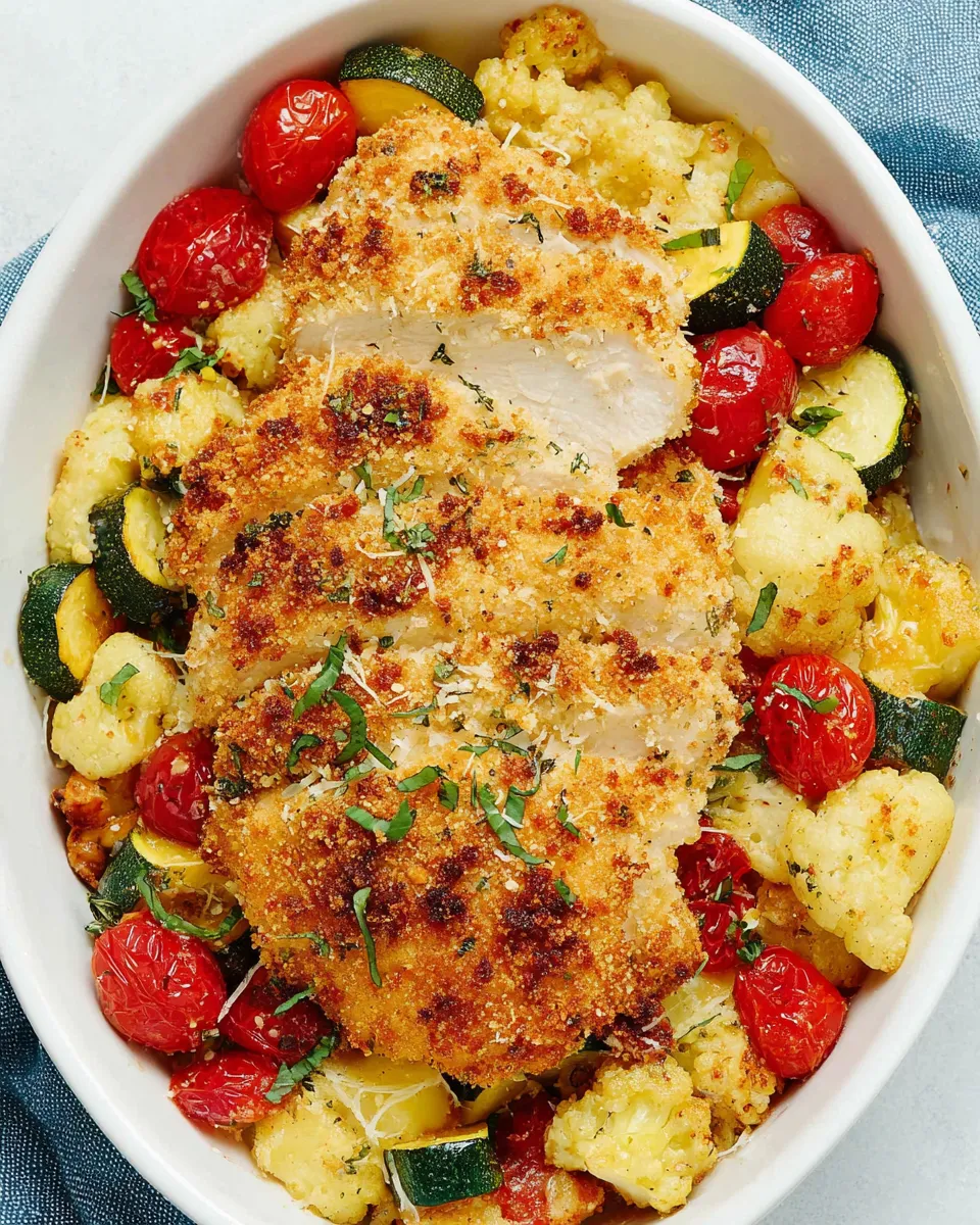 Delicious Parmesan Chicken & Veggie Bake food shot