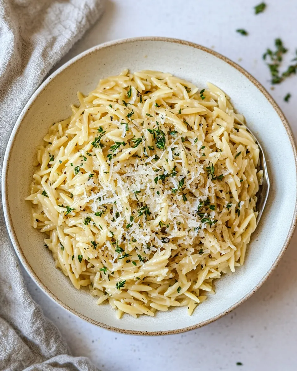 Delicious Parmesan Herb Orzo. food shot