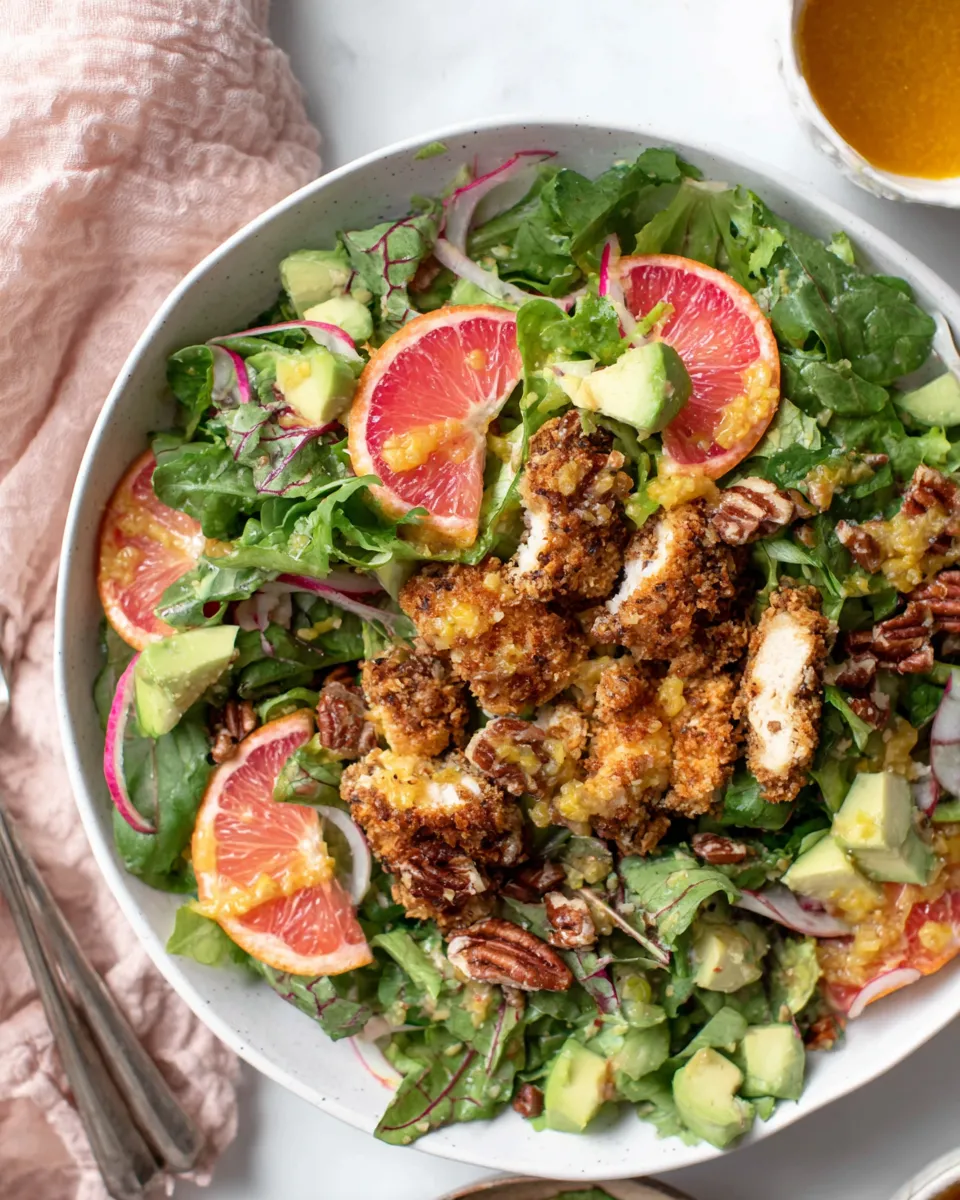Easy Pecan Crusted Chicken Salad with Triple Citrus Vinaigrette. dish photo