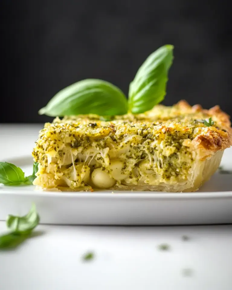 Homemade Pesto Bucatini Pie. photo
