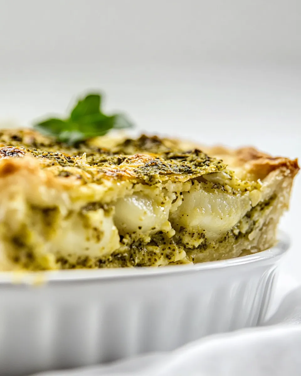 Delicious Pesto Bucatini Pie. shot