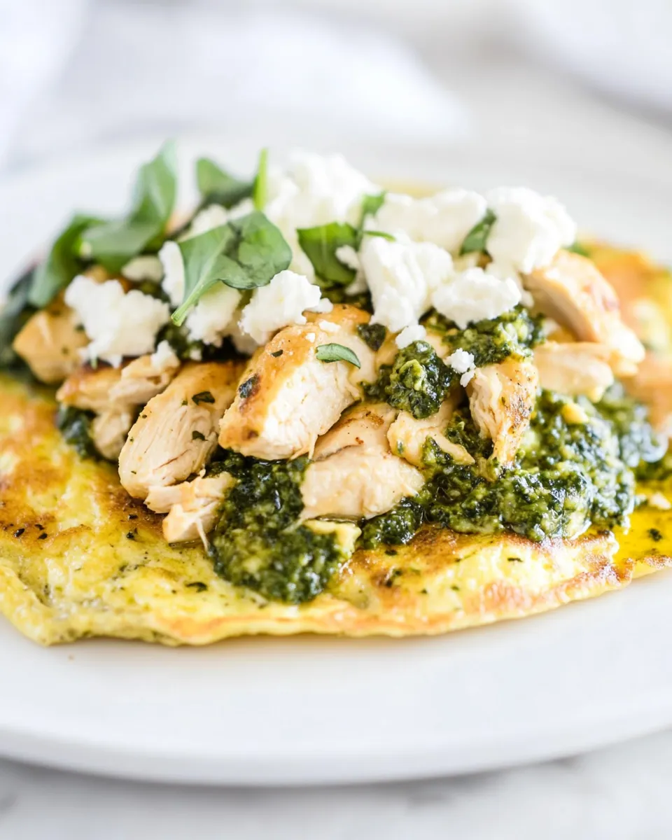 Delicious Pesto Chicken Omelette shot
