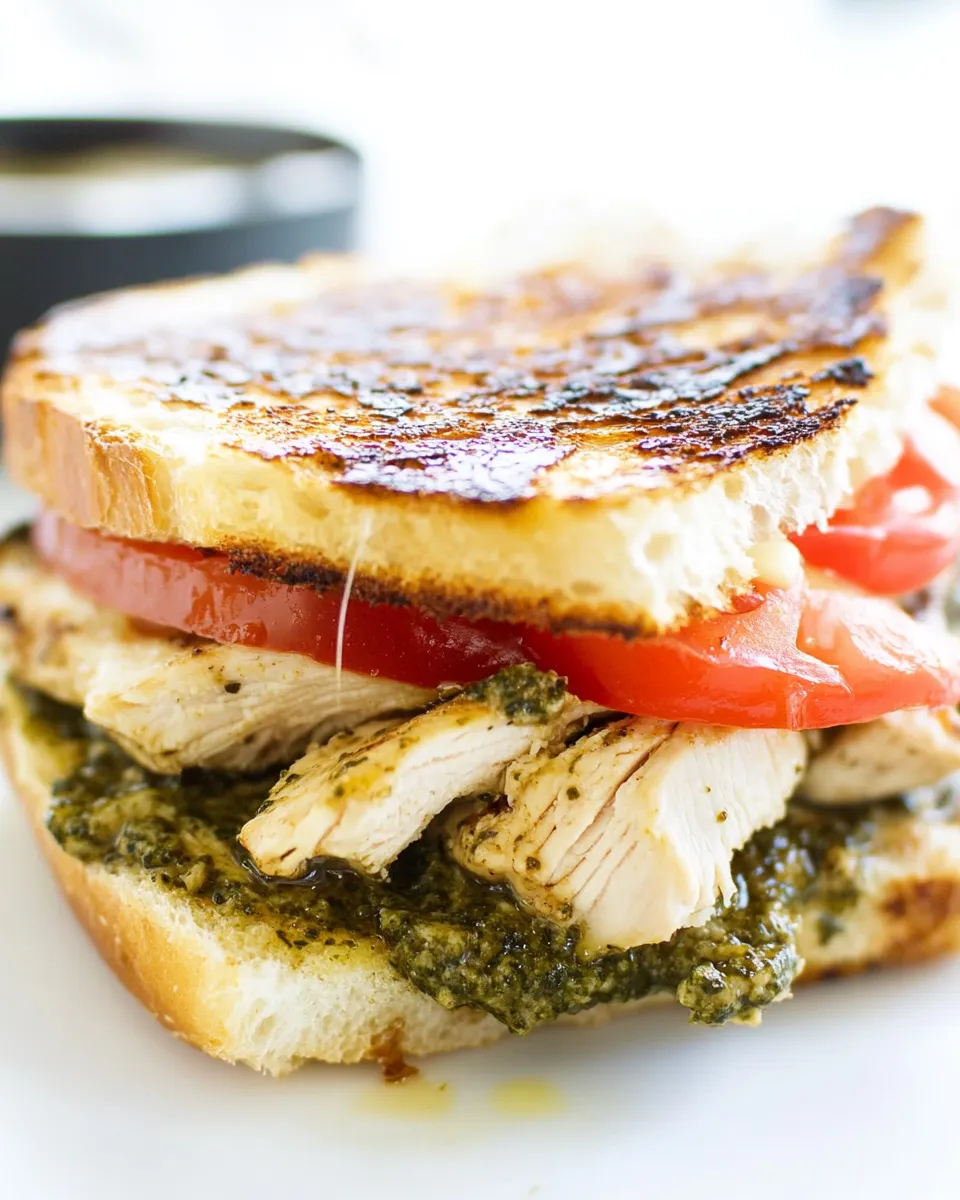Delicious Pesto Chicken Sandwich on Sourdough recipe image