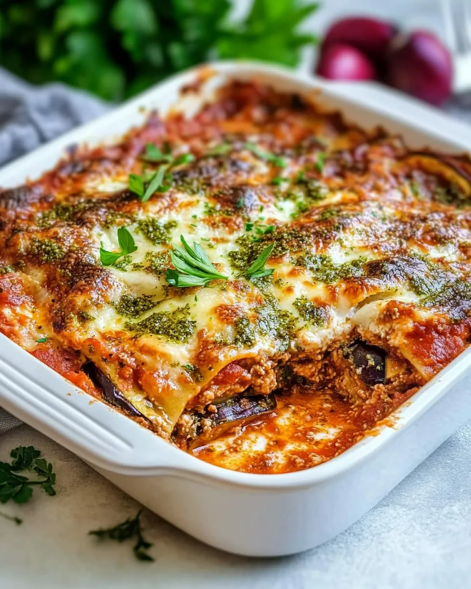 Delicious Pesto Eggplant Lasagna shot