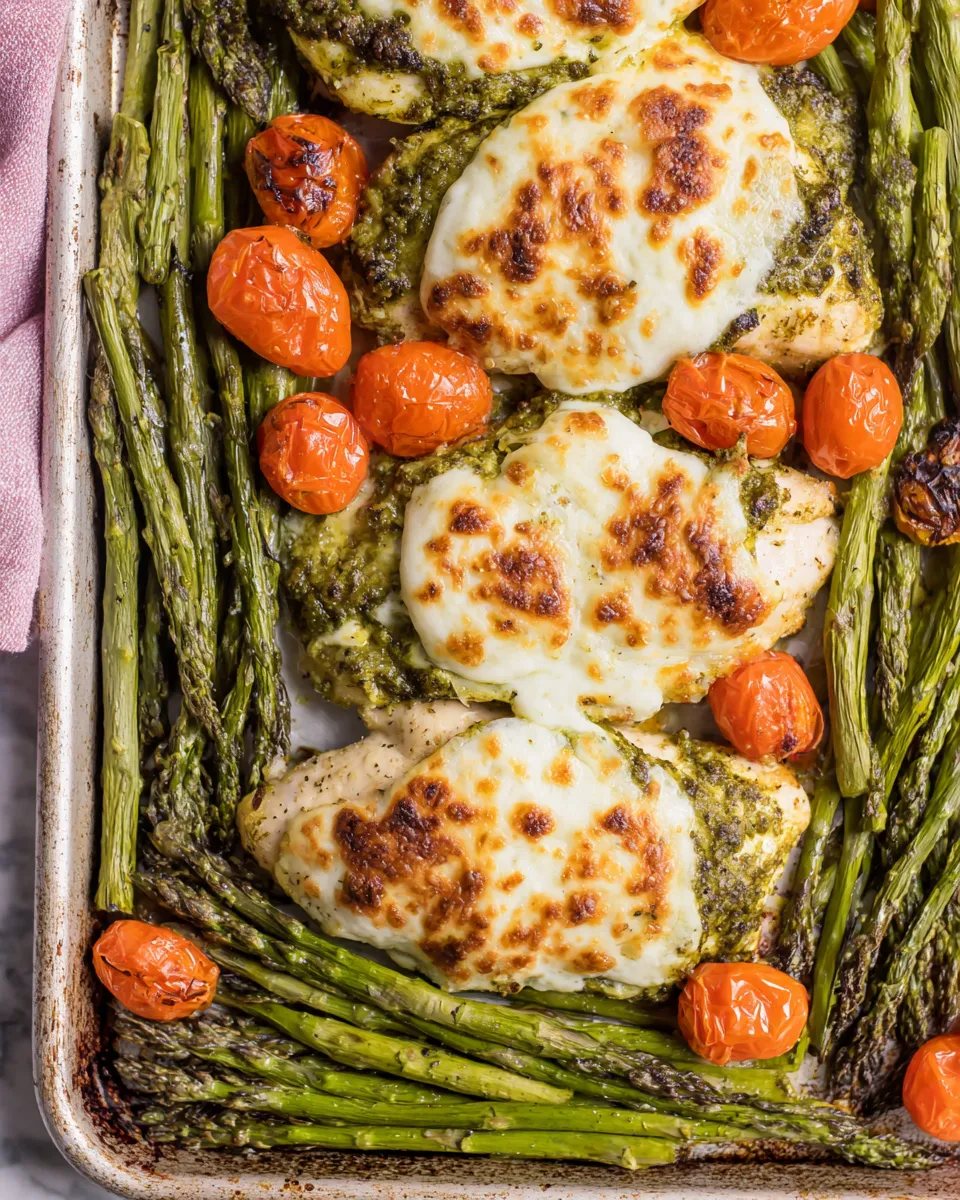 Classic Pesto Mozzarella Chicken Sheet Pan Meal recipe image