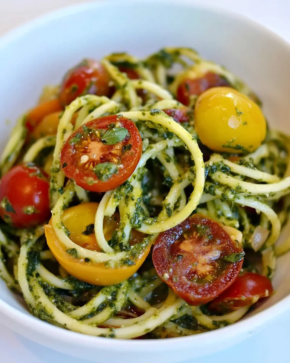 Classic Pesto Spaghetti Zoodles with Heirloom Tomatoes image