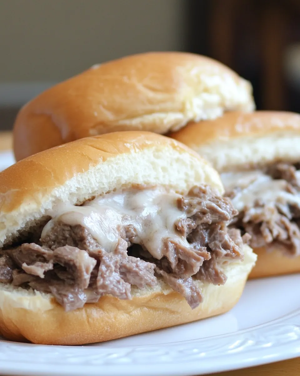 Delicious Philly Cheese Steak Sandwiches shot