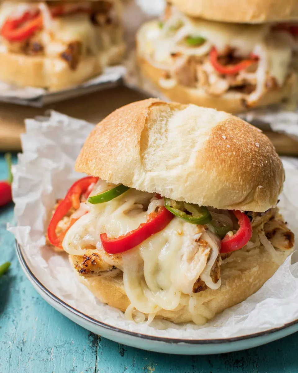 Delicious Philly Cheese & Chicken Sandwich food shot