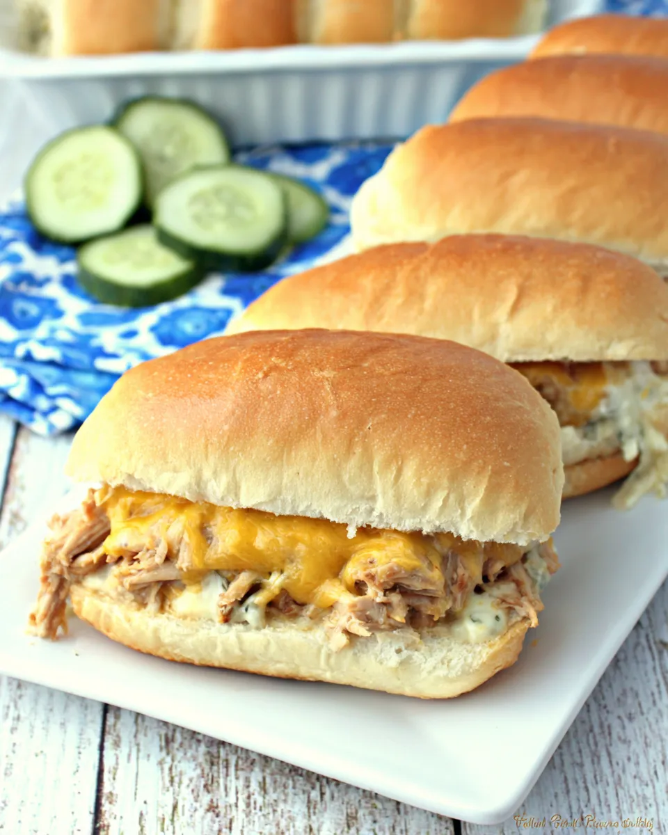 Delicious Pulled Chicken Suiza Sammies plate image