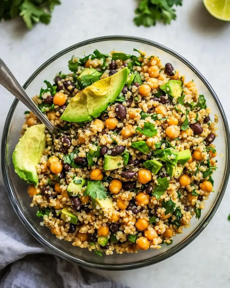 homemade Quinoa, Chickpea, And Avocado Salad With Black Beans photo