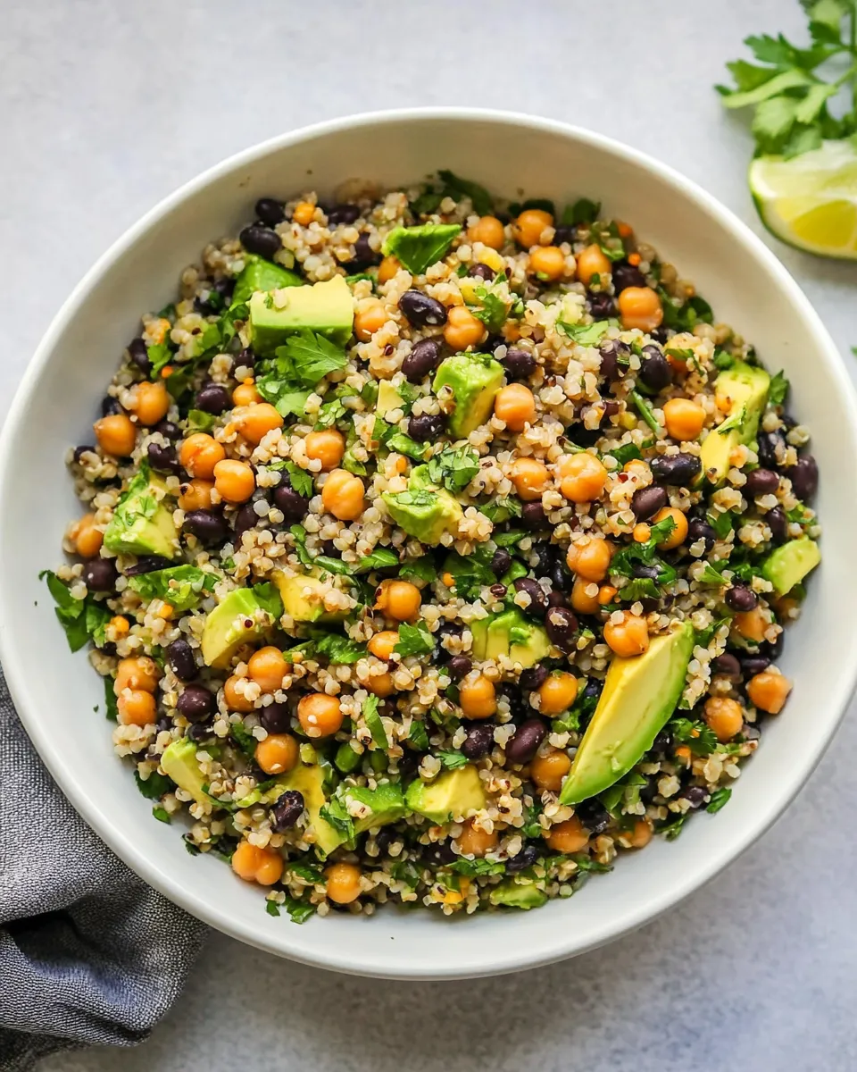 delicious Quinoa, Chickpea, And Avocado Salad With Black Beans shot