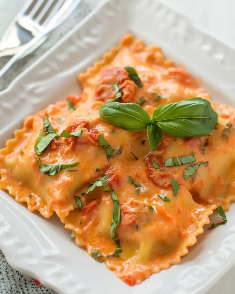 Homemade Ravioli with Creamy Sun-dried Tomato and Basil Sauce photo