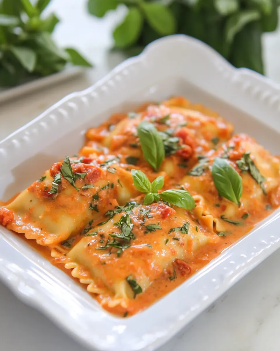 Classic Ravioli with Creamy Sun-dried Tomato and Basil Sauce image