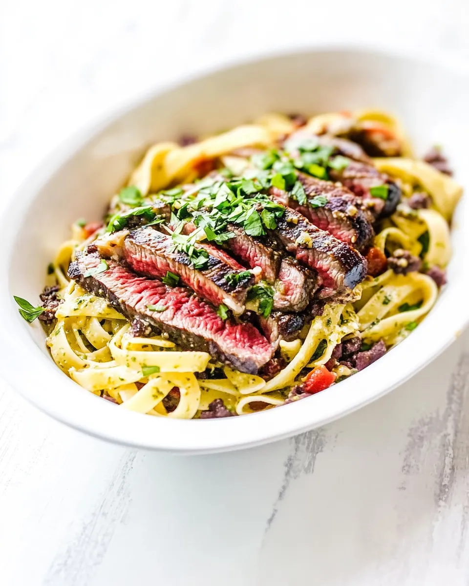 Homemade Ribeye Steak Pasta Puttanesca photo