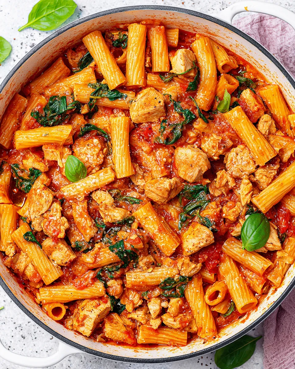 Delicious Rigatoni Arrabbiata with Chicken dish photo