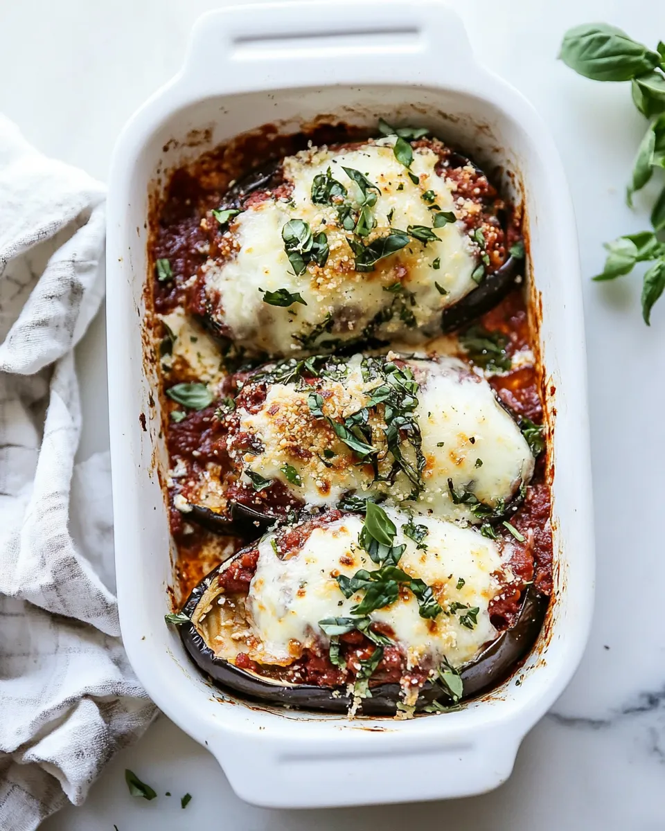 homemade Roasted Garlic Eggplant Lasagna Boats w/Spicy Italian Chicken Sausage. recipe photo