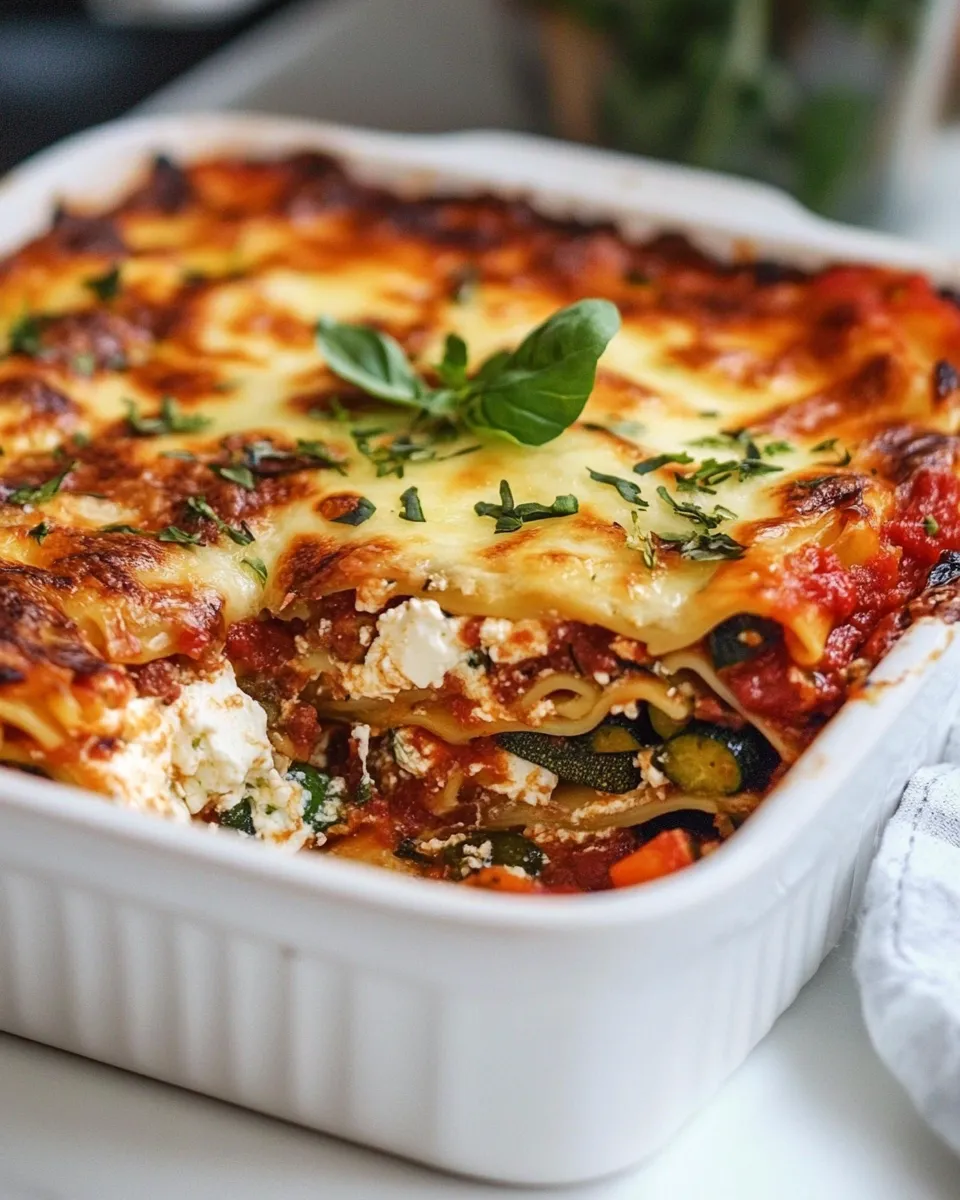 Delicious Roasted Vegetable Lasagna with Burrata. shot
