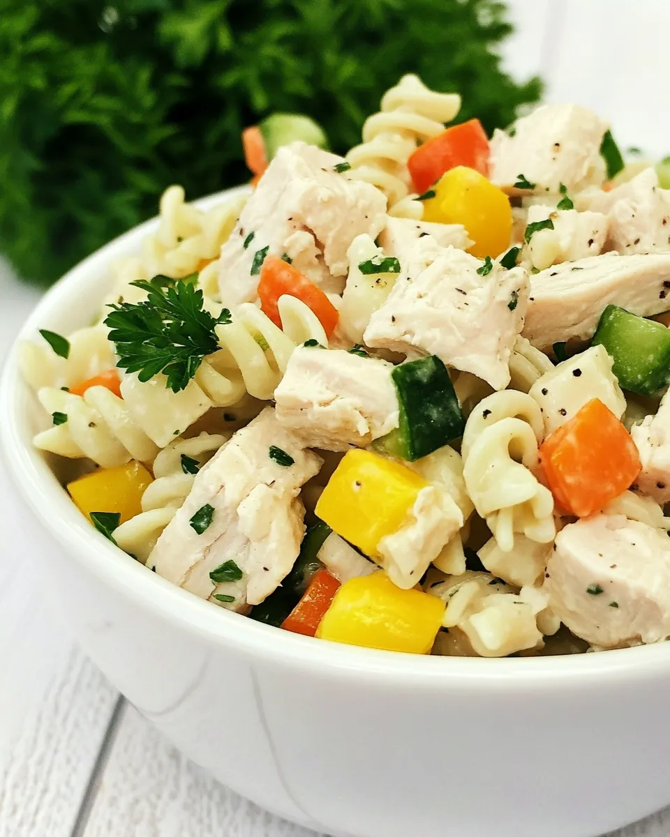Delicious Rotisserie Chicken Ranch Pasta Salad shot
