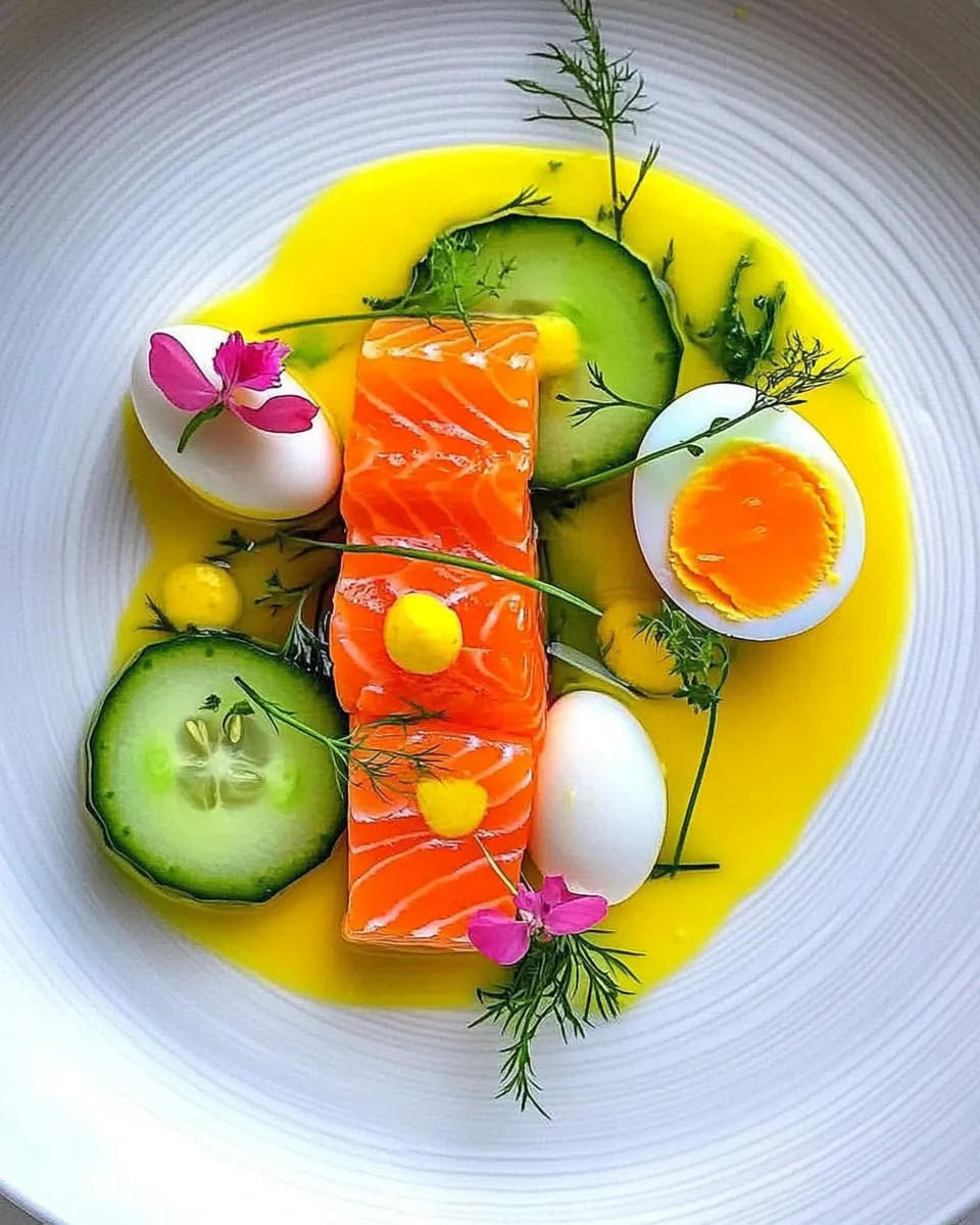 classic Salmon Gravlax with Cucumber, Quail Egg and Oranges image