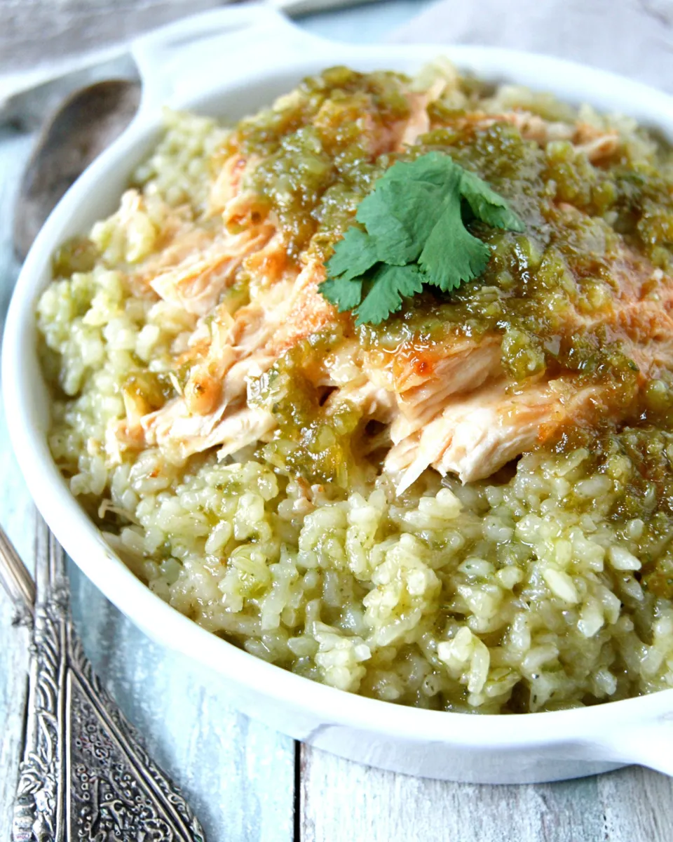 Easy Salsa Verde Chicken & Rice Bake food shot