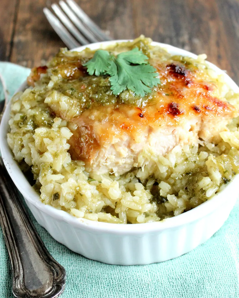 Delicious Salsa Verde Chicken & Rice Bake plate image