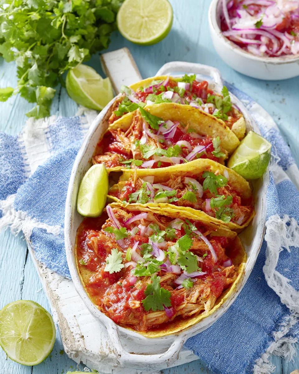 Classic Saucy Chicken Tinga Tacos food shot
