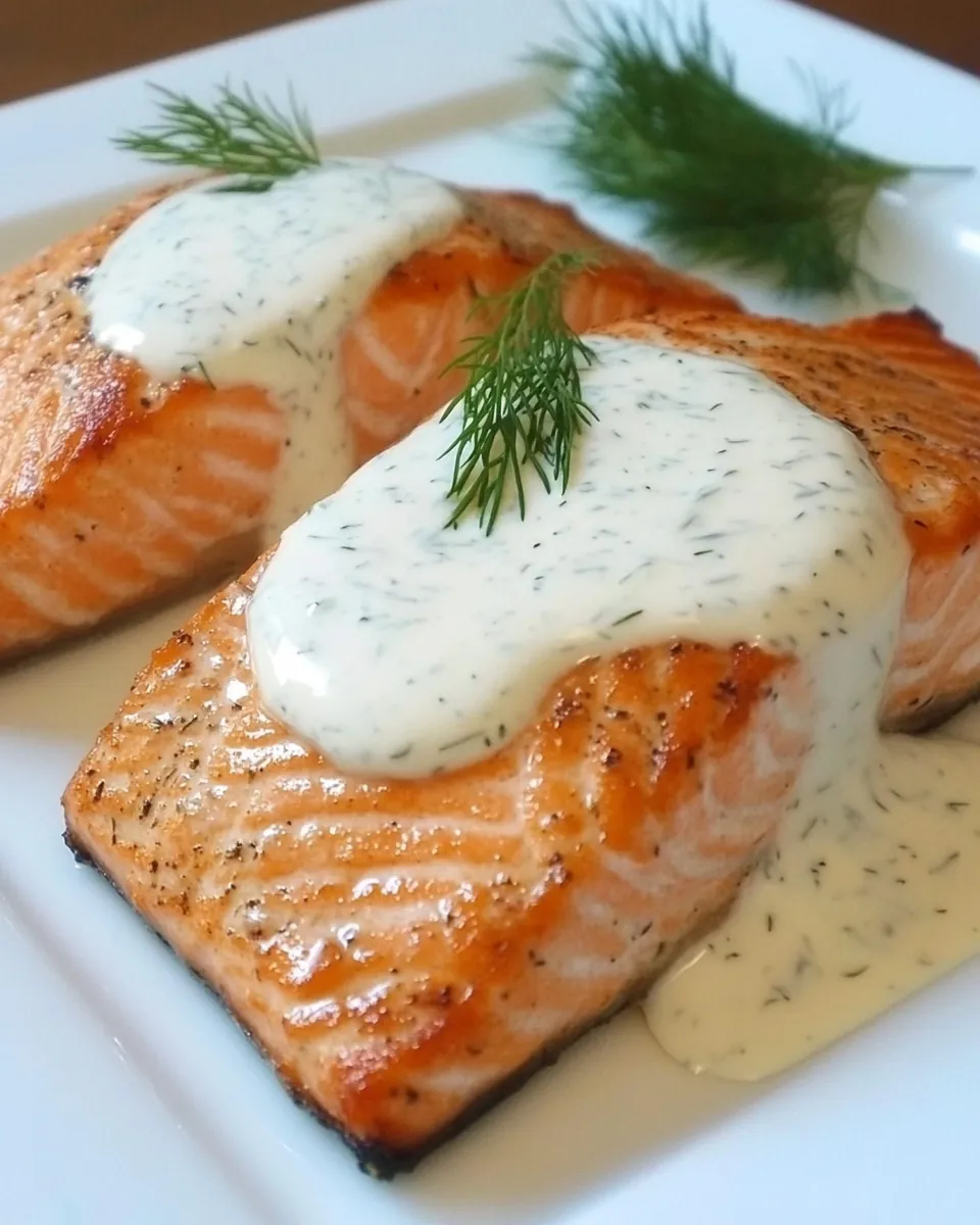 Homemade Seared Salmon with Creamy Dill Sauce photo
