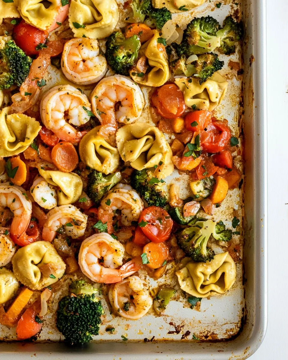 Homemade Sheet Pan Shrimp Tortellini & Vegetables. photo