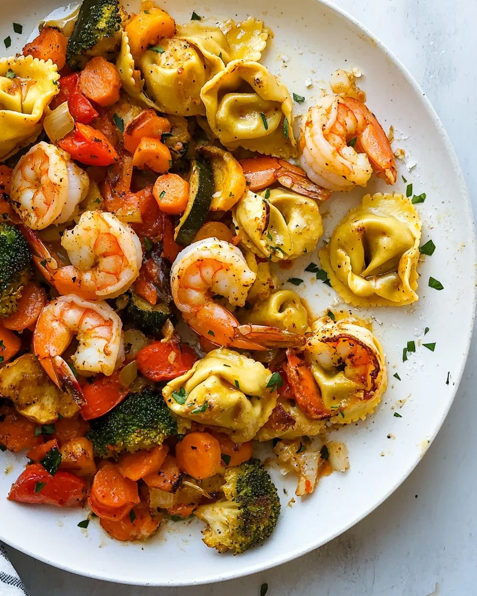 Easy Sheet Pan Shrimp Tortellini & Vegetables. recipe image