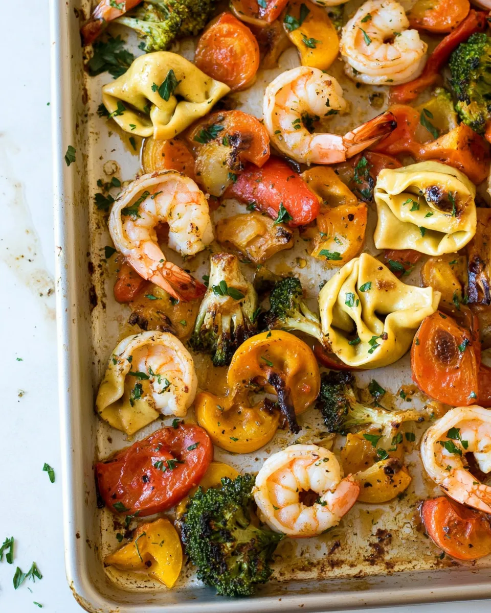 Delicious Sheet Pan Shrimp Tortellini & Vegetables. dish photo