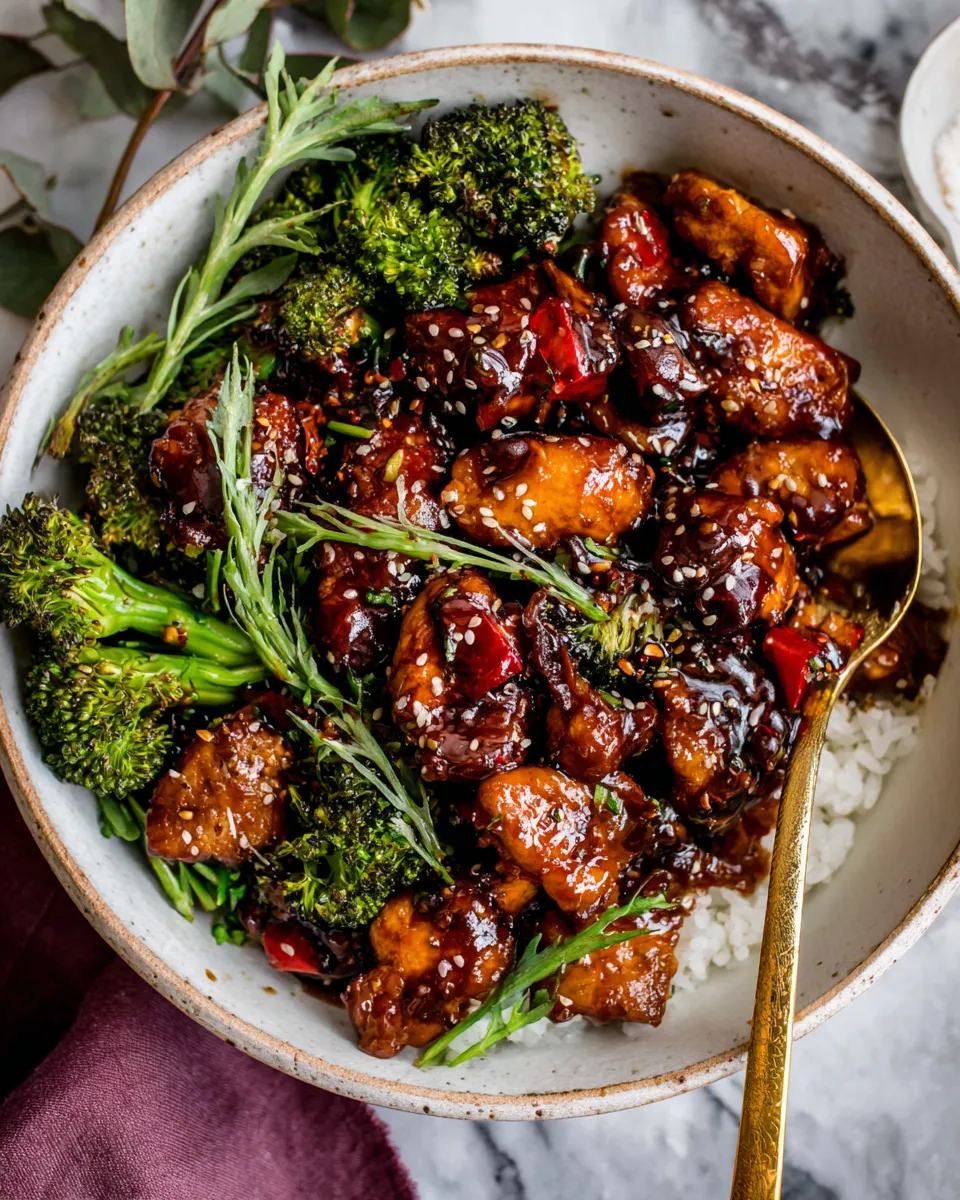 Easy Sheet Pan Sticky Ginger Soy Chicken and Broccoli. food shot