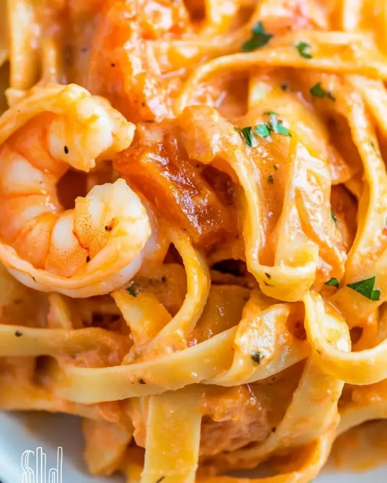 Homemade Shrimp Fettuccine with Roasted Pepper Sauce photo
