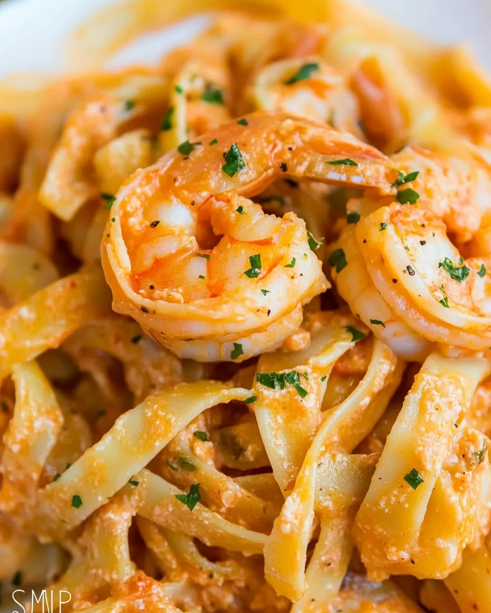 Classic Shrimp Fettuccine with Roasted Pepper Sauce image