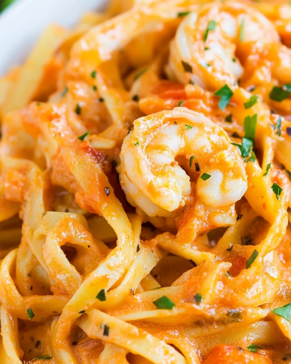 Delicious Shrimp Fettuccine with Roasted Pepper Sauce shot