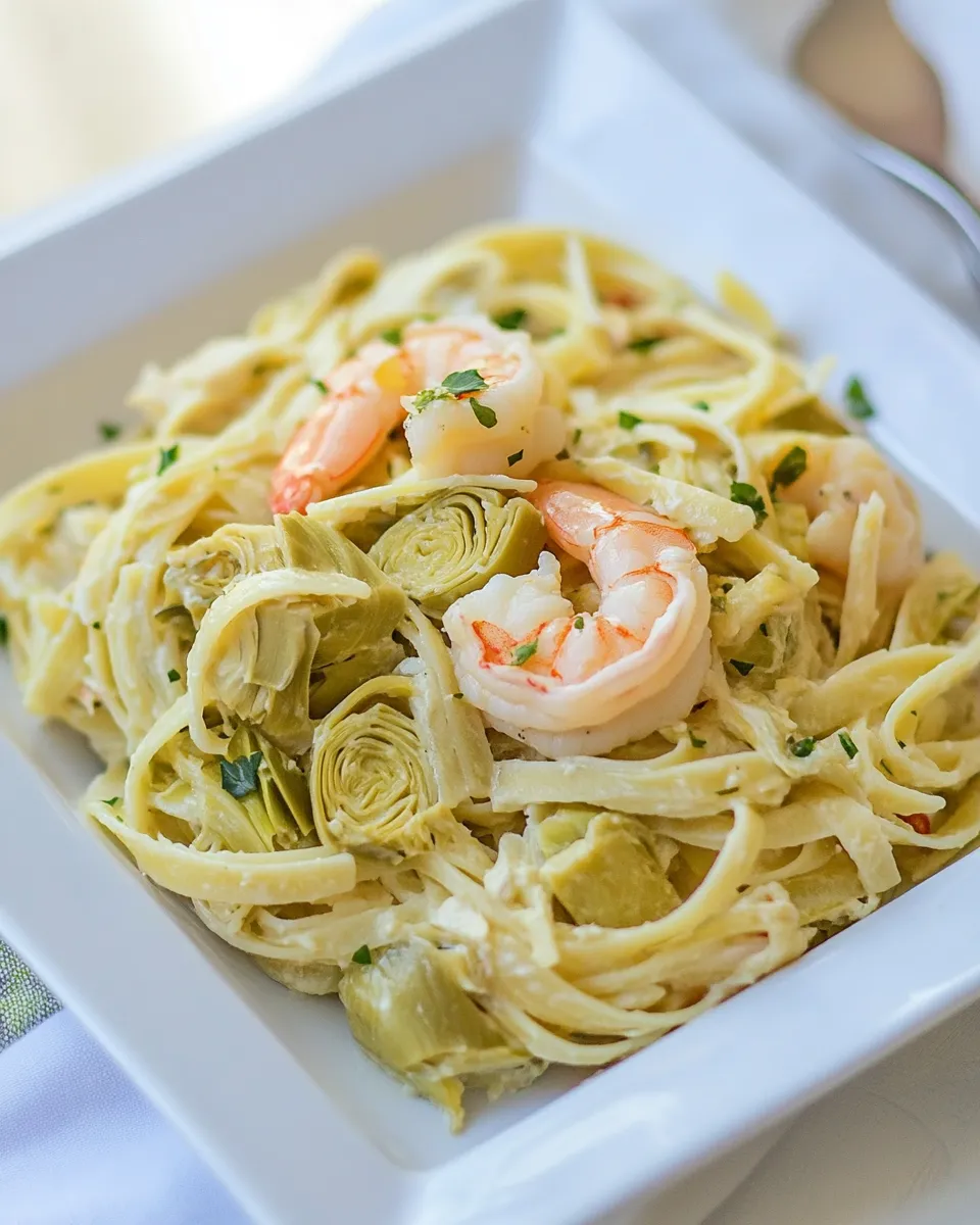 Delicious Shrimp and Artichoke Linguine Recipe shot