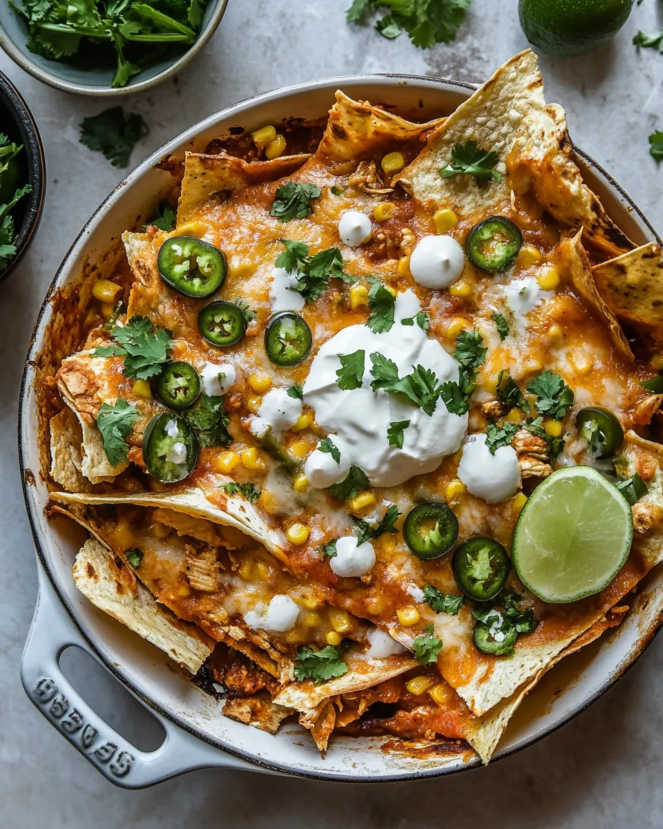 Homemade Skillet Corn and Chipotle Chicken Tortilla Bake. photo