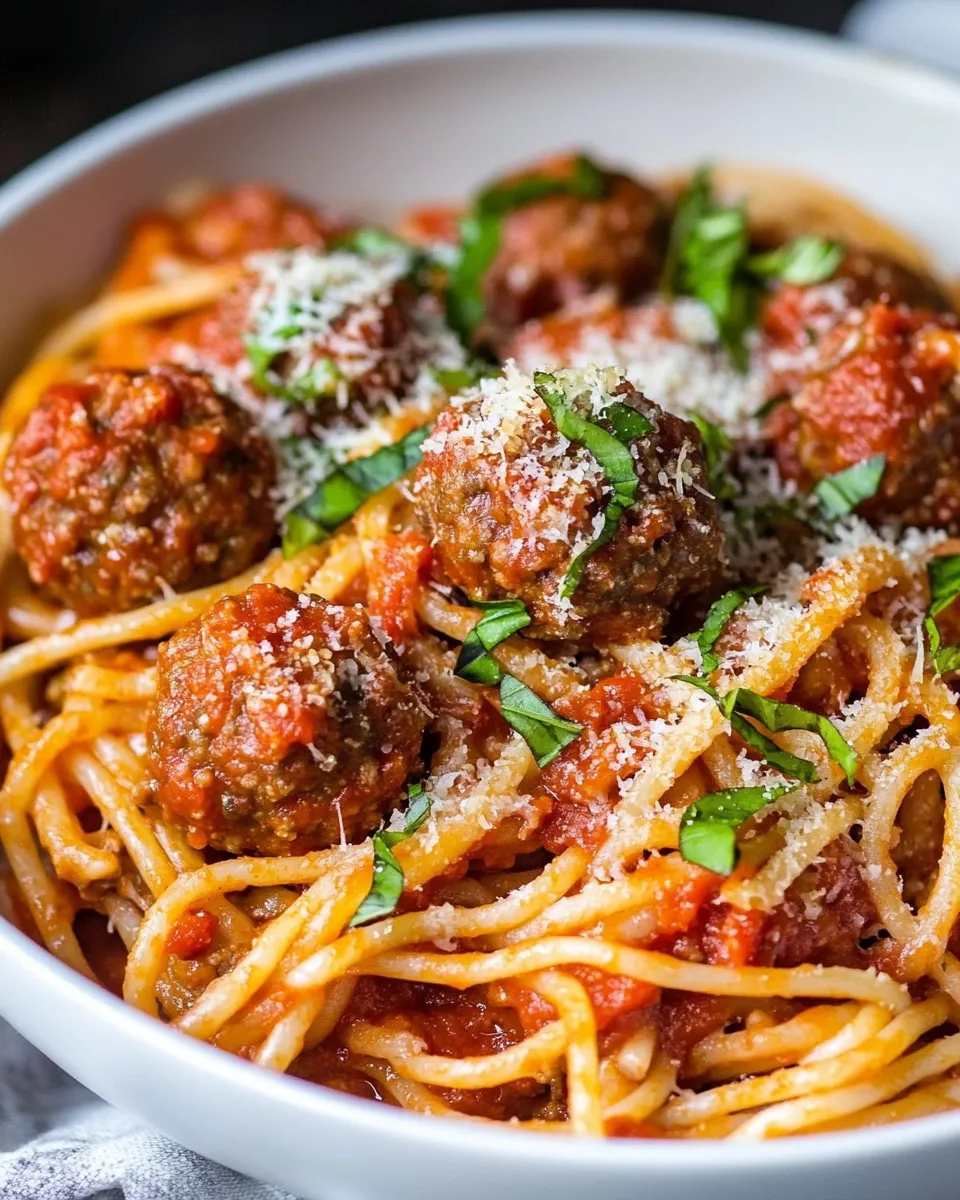 Easy Skillet Spaghetti and Meatballs plate image