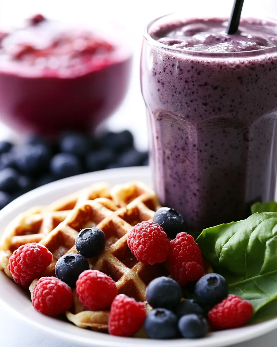 homemade Skinny Protein Waffles, Peanut Butter Chocolate Chip Cookies, plus my Favorite Berry Green Smoothie photo