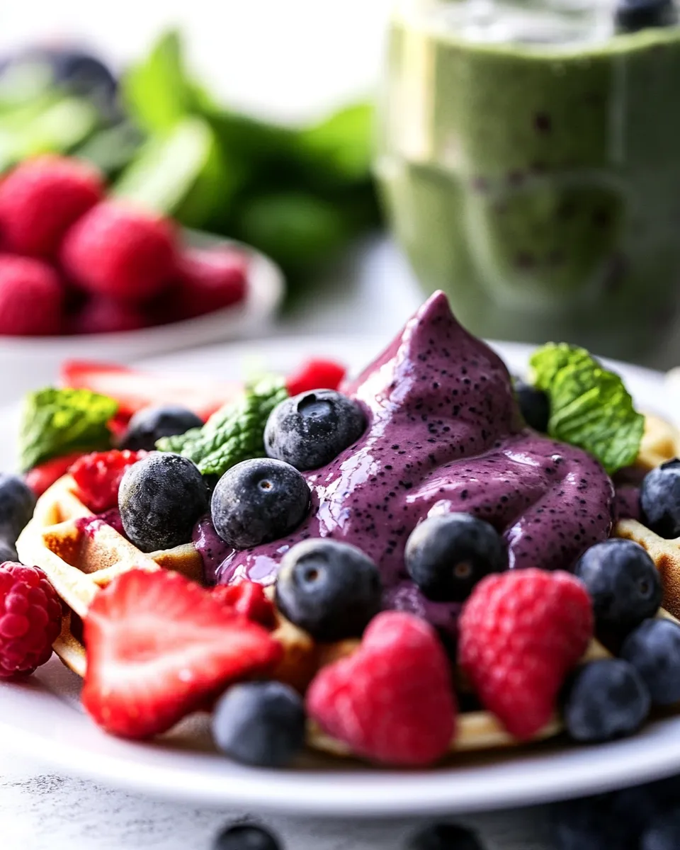 classic Skinny Protein Waffles, Peanut Butter Chocolate Chip Cookies, plus my Favorite Berry Green Smoothie image