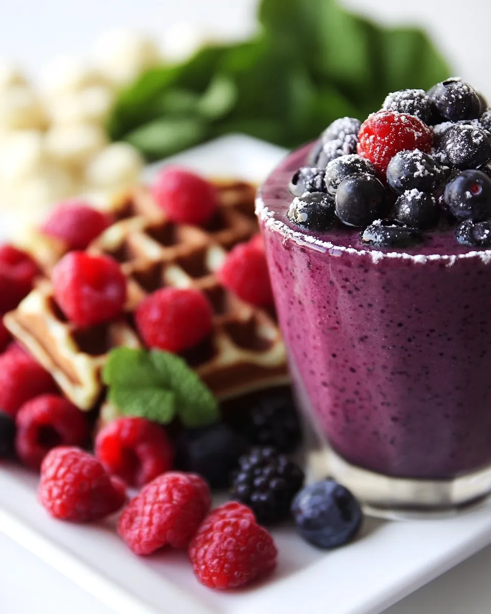 easy Skinny Protein Waffles, Peanut Butter Chocolate Chip Cookies, plus my Favorite Berry Green Smoothie picture