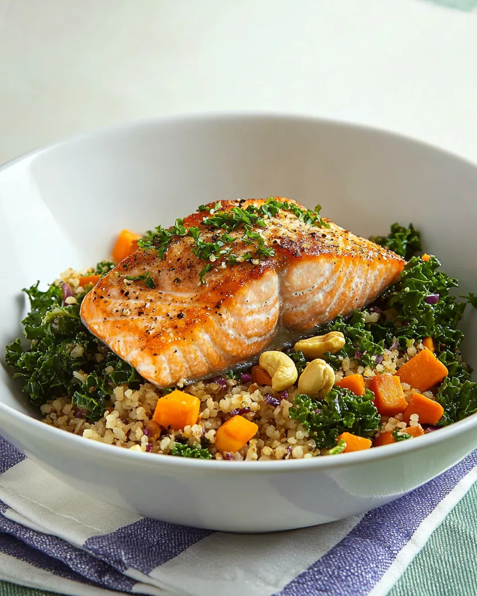 homemade Skinny Salmon, Kale, & Cashew Bowl photo