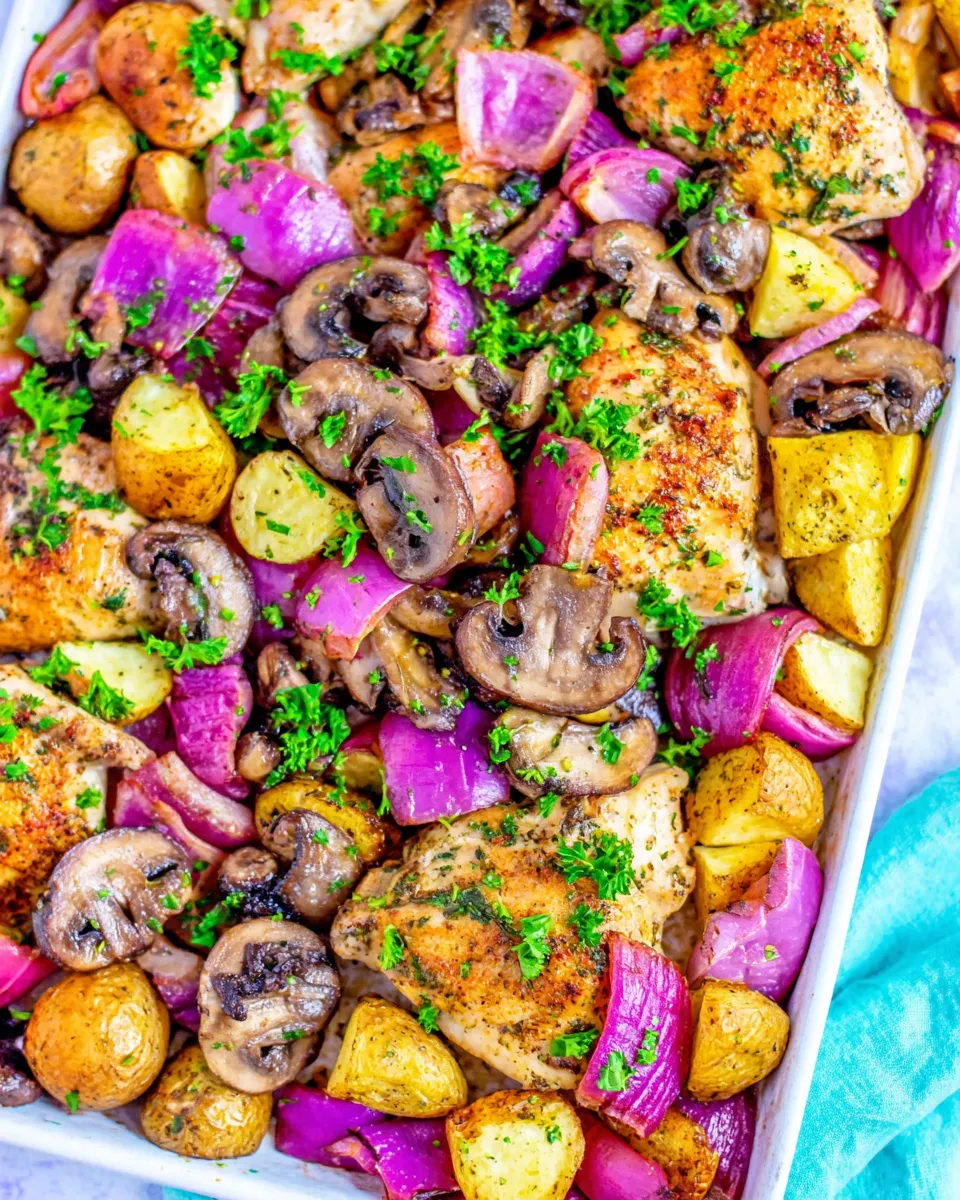 Homemade Skinny Sheet Pan Chicken with Mushrooms and Onions recipe photo