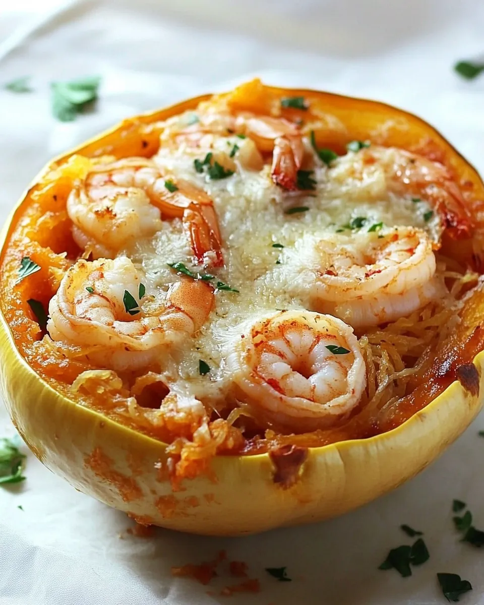 Delicious Skinny Shrimp Parmesan Spaghetti Squash dish photo