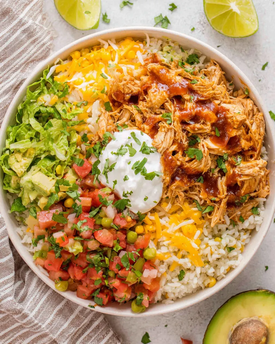 Delicious Slow Cooker Chicken Burrito Bowl Recipe food shot