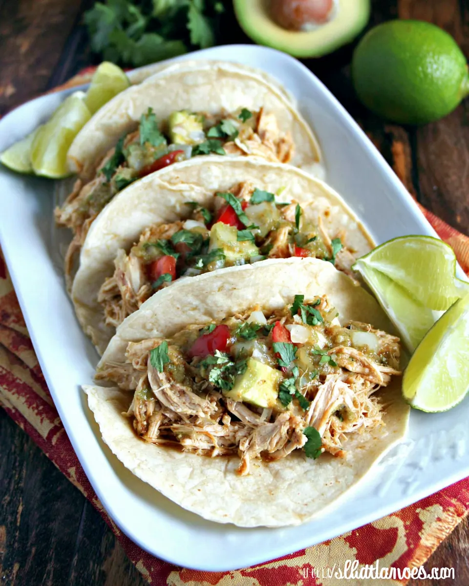 Easy Slow Cooker Salsa Verde Chicken Tacos recipe image