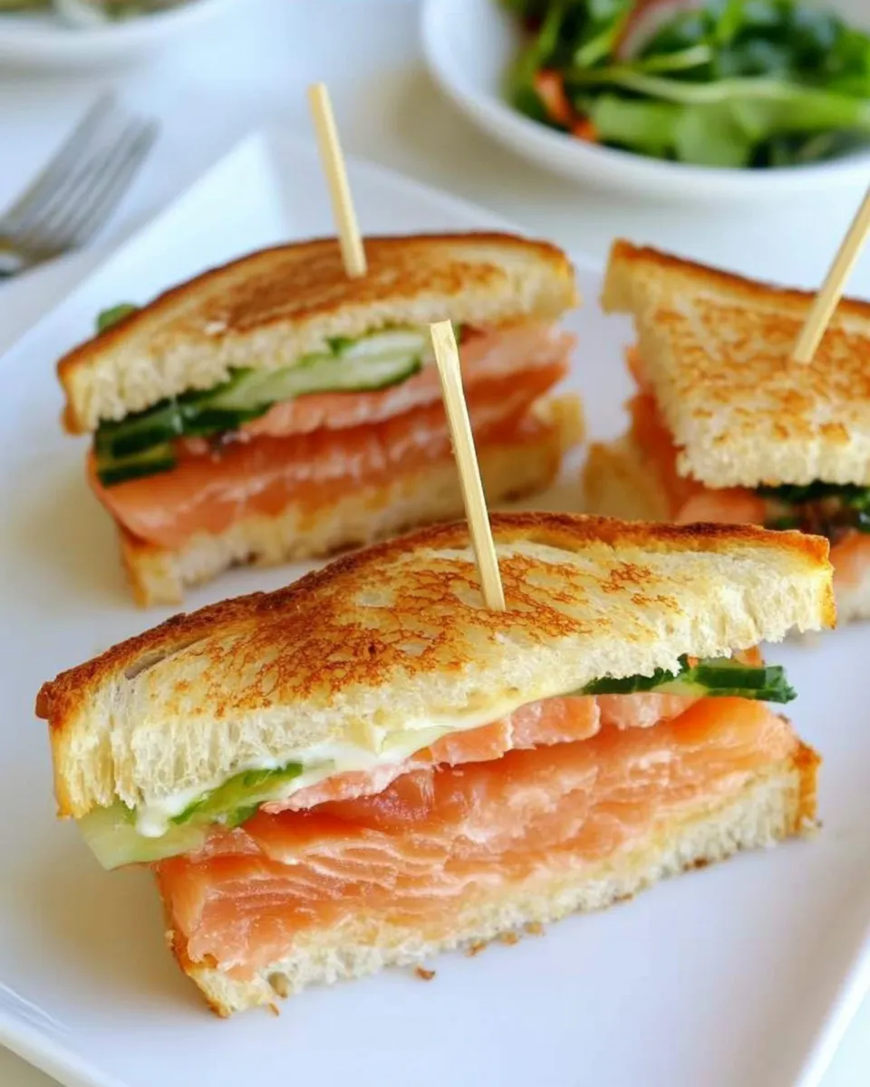 Delicious Smoked Salmon Club Sandwich shot