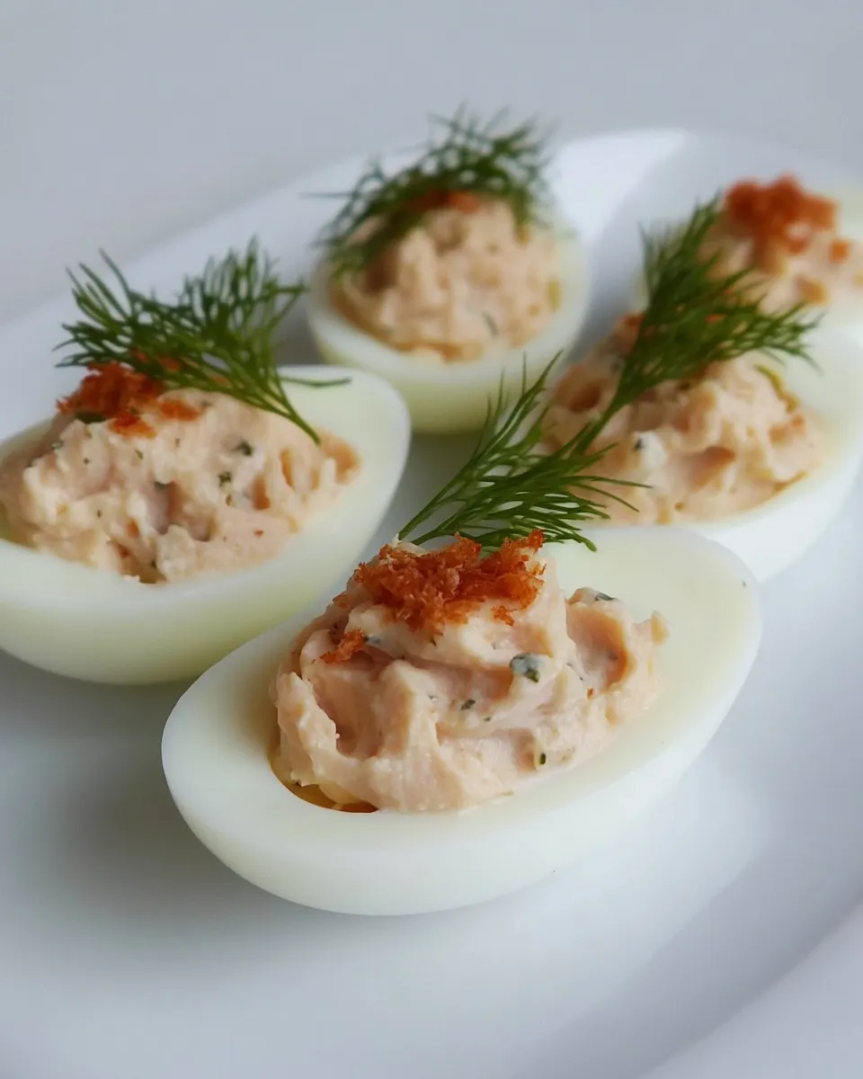 Delicious Smoked Salmon Devilled Eggs plate image